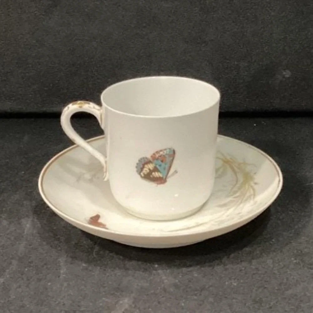 Haviland Limoges Meadow Visitors Teacup & Saucer, Two Piece Set Butterfly Design